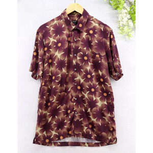 Rare Rabbit Men's Parry Short Sleeve Button Front Printed Shirt Brown Sz L